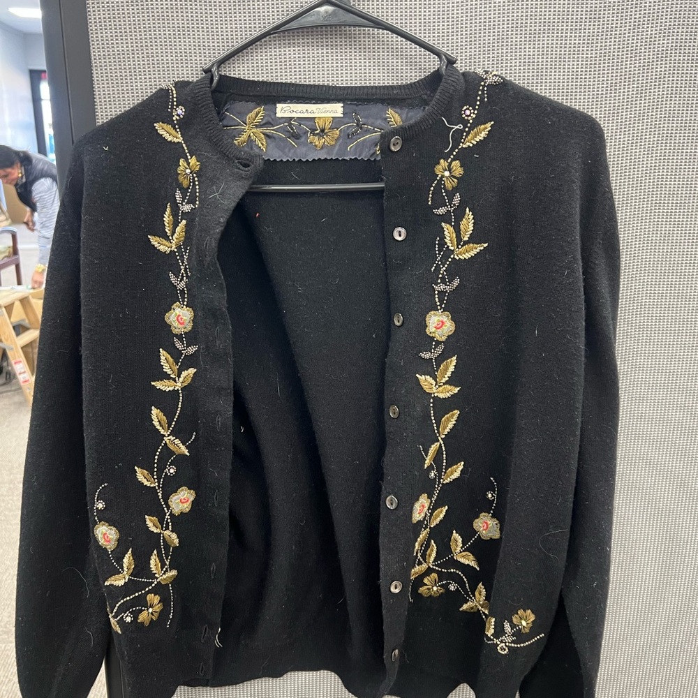 Black Cardigan with Gold Embroidery